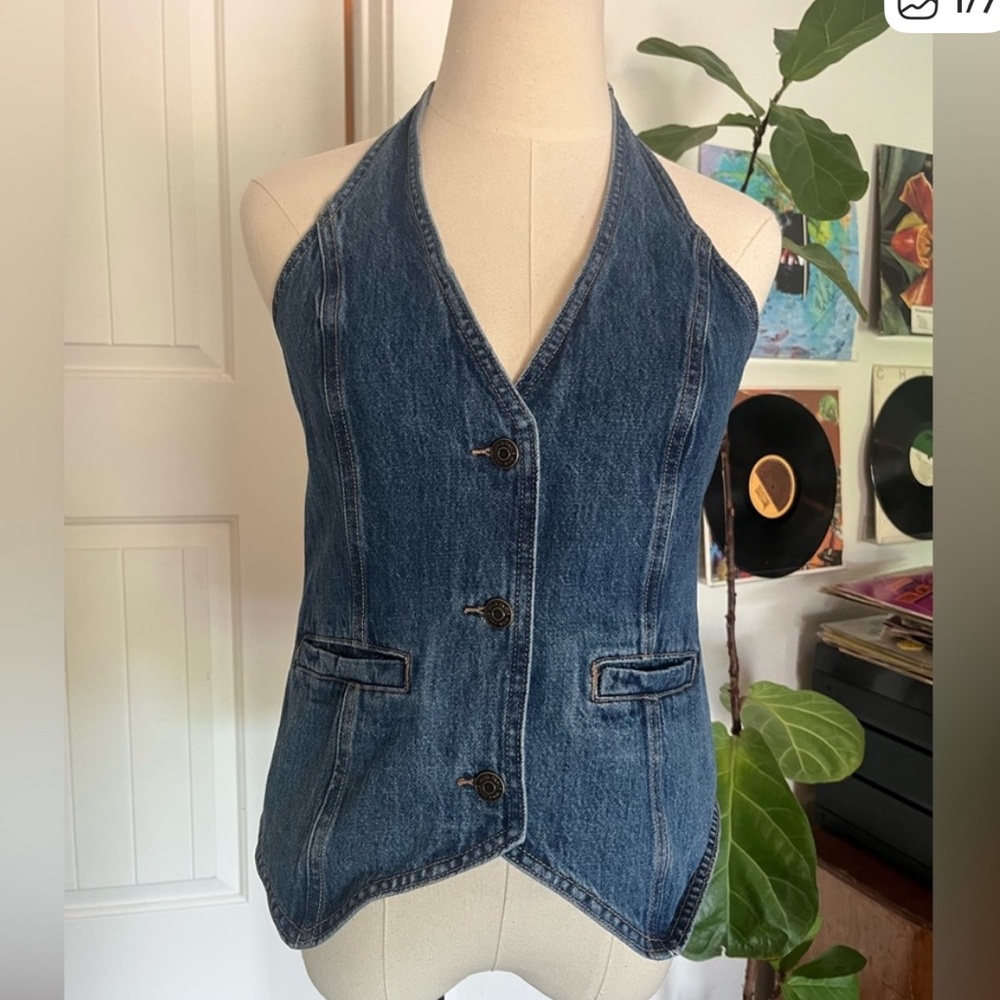 Wild Fable Blue Denim Vest tie open back